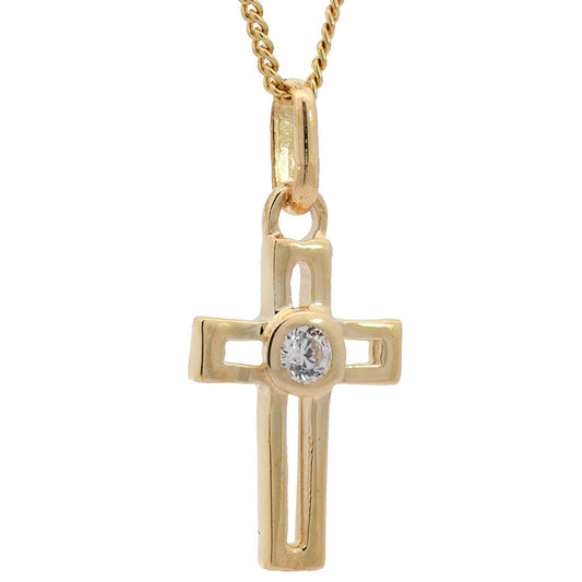 Anhänger Kreuz massiv 333 -8 Karat Gold mit vergoldeter Silberkette