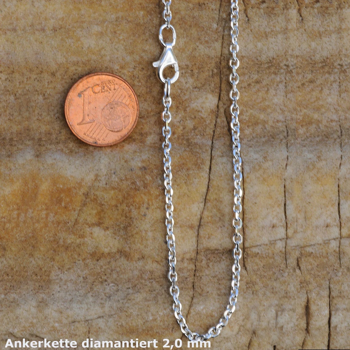 2,0 mm 60 cm 925 Sterlingsilber Ankerkette diamantiert massiv Silber hochwertige Halskette 6,5 g