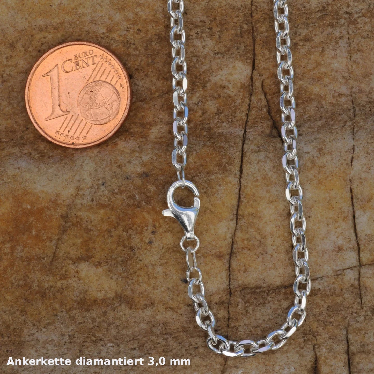 3,0 mm 50 cm 925 Sterlingsilber Ankerkette diamantiert massiv Silber hochwertige Halskette 9,4 g