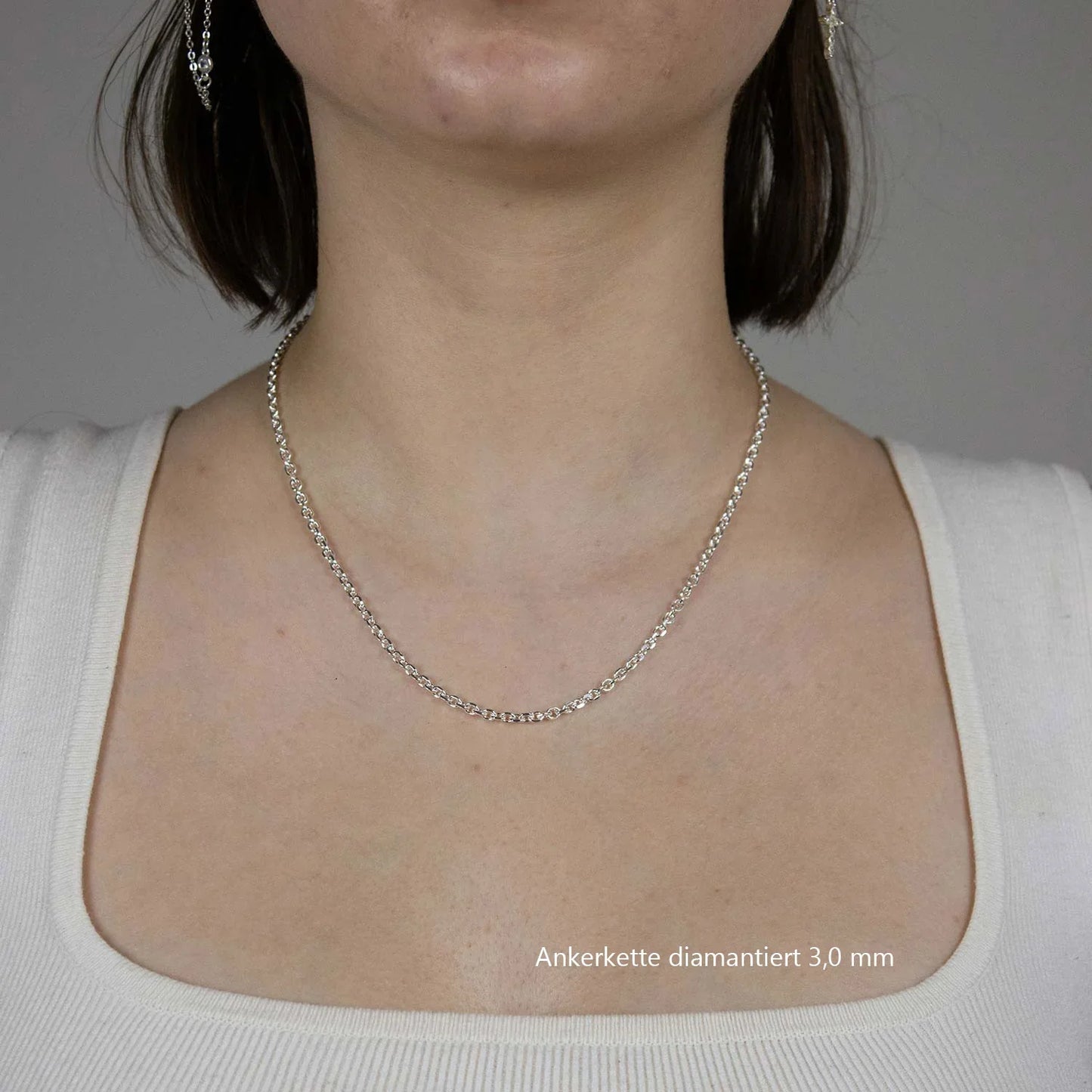 Silberkette Ankerkette diamantiert Halskette 3,0 mm massiv 925 Silber