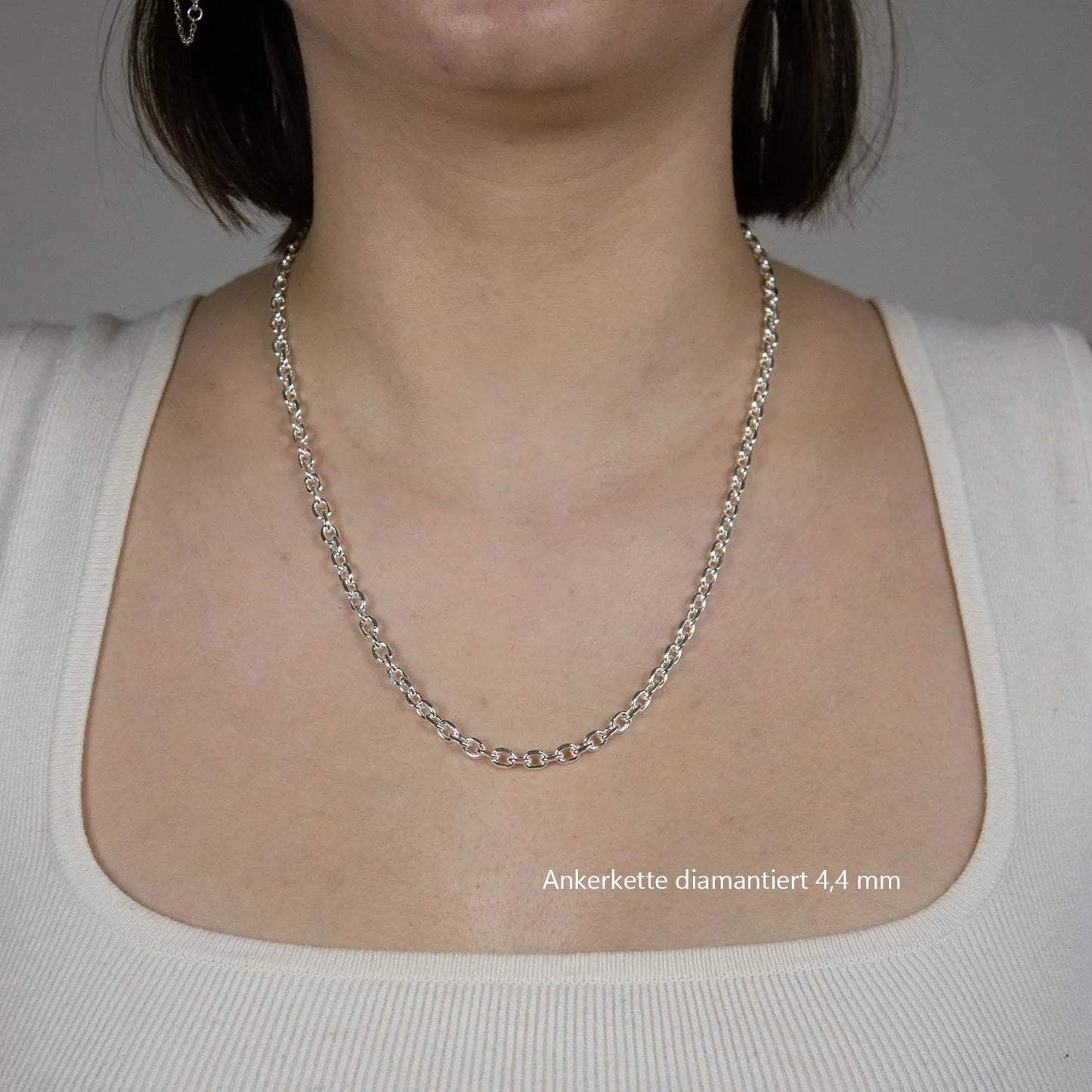 Silberkette Ankerkette diamantiert Halskette 4,4 mm massiv 925 Silber
