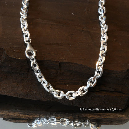 Ankerkette diamantiert Halskette  925 Sterlingsilber Auswahl