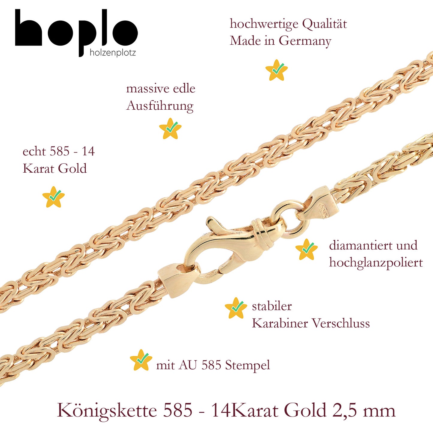 Edle Goldkette Königskette Breite 2,5 mm - massiv 585-14 Karat Gold