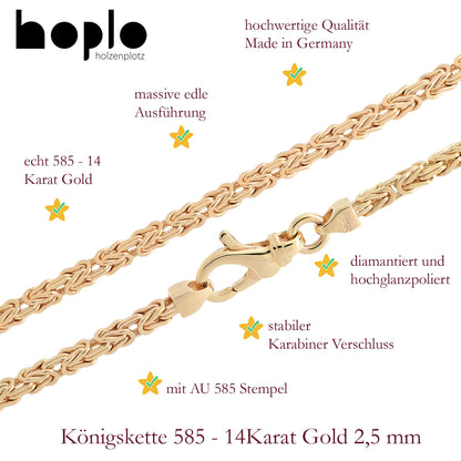 Edle Goldkette Königskette Breite 2,5 mm - massiv 585-14 Karat Gold