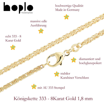 Goldkette Königskette Halskette Breite 1,8 mm massiv 333-8 Karat Gold