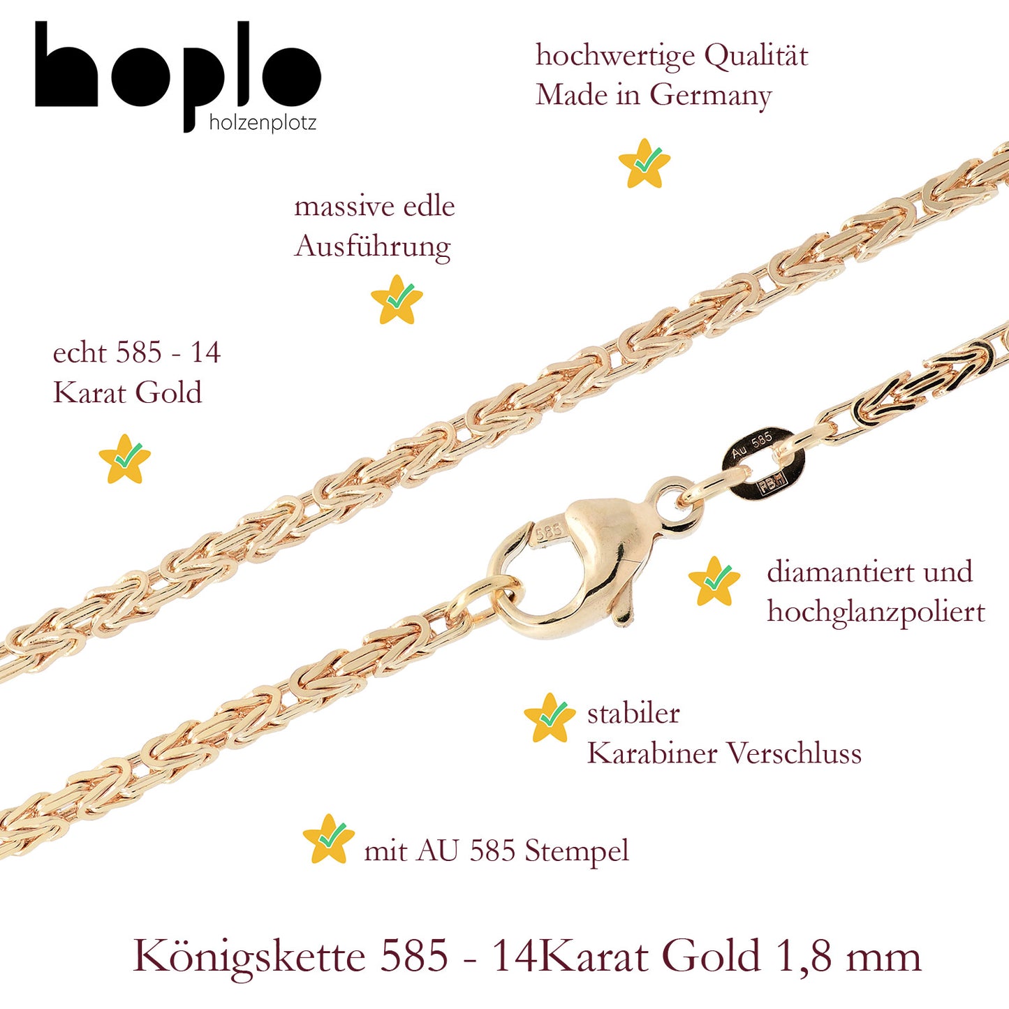 Goldkette Königskette Halskette Breite 1,8 mm - 585 - 14 Karat Gold
