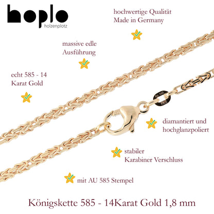 Goldkette Königskette Halskette Breite 1,8 mm - 585 - 14 Karat Gold