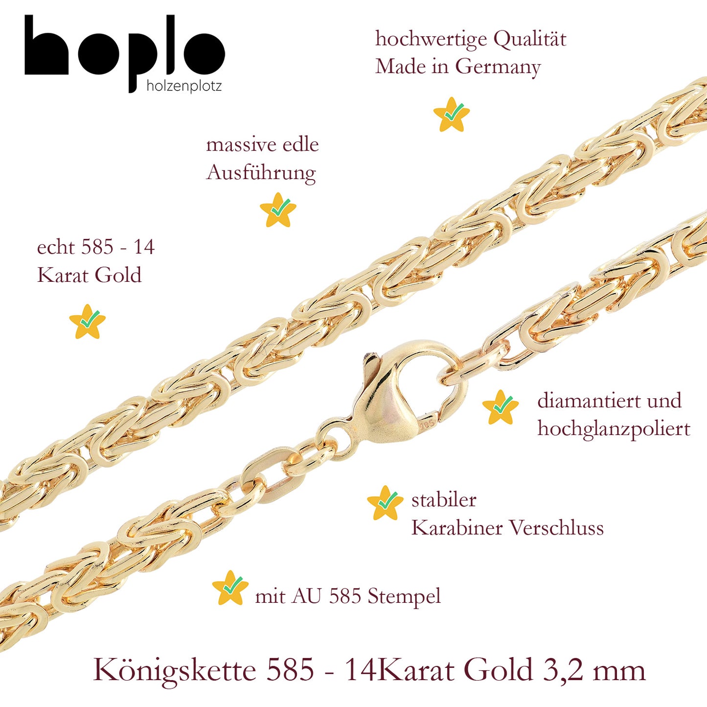 Goldkette Königskette Halskette Breite 3,2 mm massiv 585-14 Karat Gold