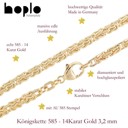 Goldkette Königskette Halskette Breite 3,2 mm massiv 585-14 Karat Gold
