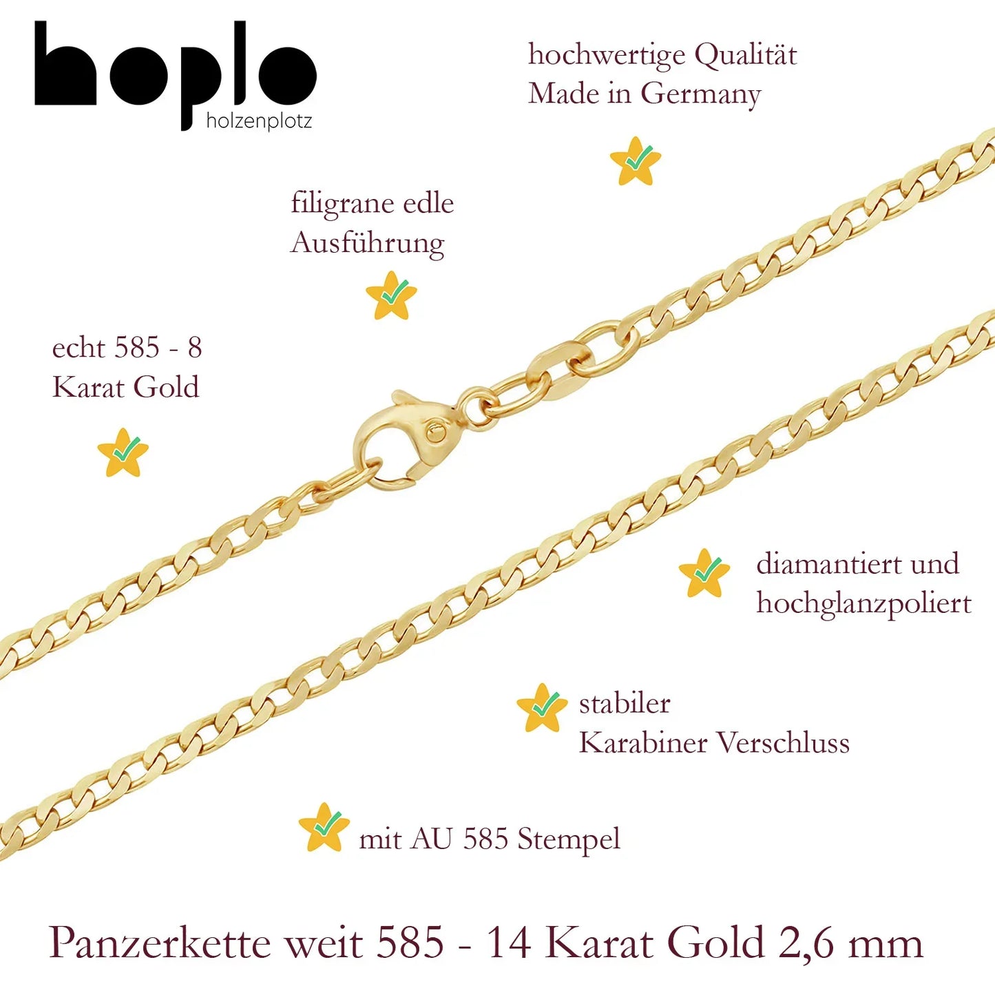 Goldkette Panzerkette Breite 2,6mm - 585-14 Karat Gold