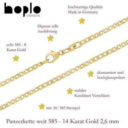 Goldkette Panzerkette Breite 2,6mm - 585-14 Karat Gold