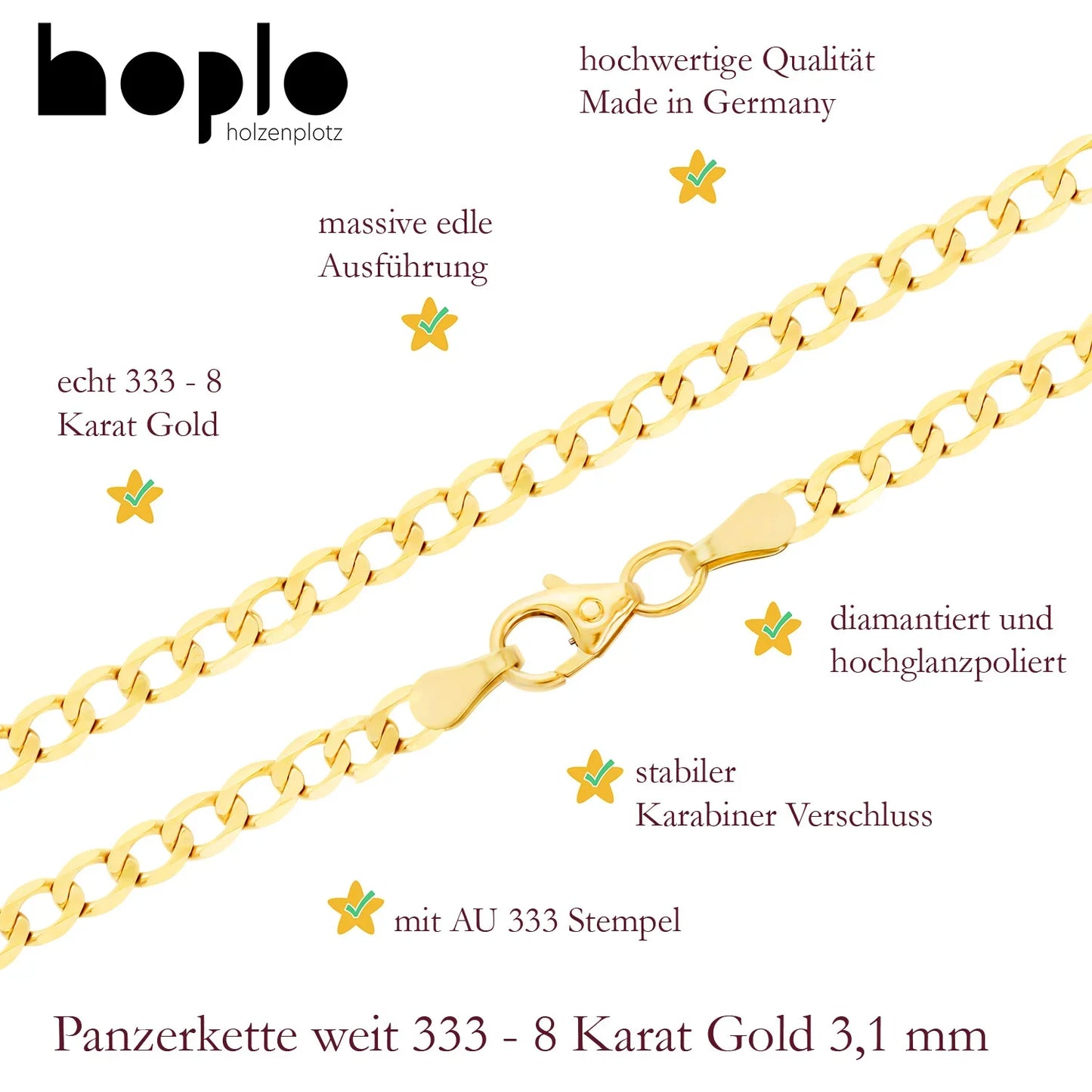 Goldkette Panzerkette Breite 3,3mm - 333-8 Karat Gold