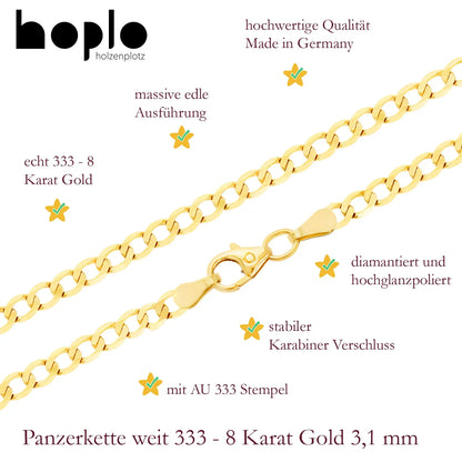 Goldkette Panzerkette Breite 3,3mm - 333-8 Karat Gold