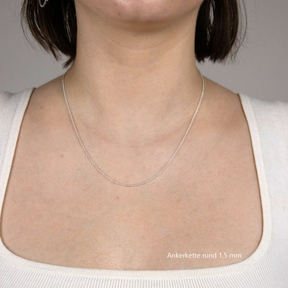 Silberkette Ankerkette rund Halskette Breite 1,5 mm massiv 925 Silber