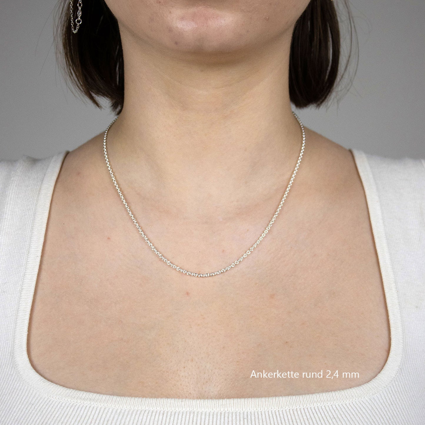 Silberkette Ankerkette rund Halskette Breite 2,4 mm massiv 925 Silber