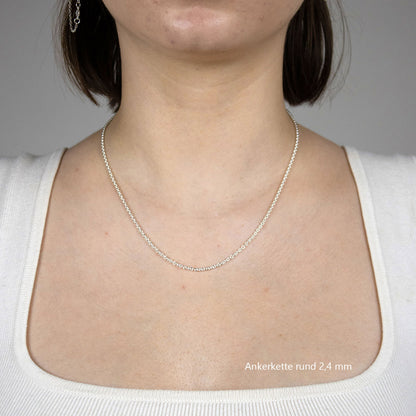 Silberkette Ankerkette rund Halskette Breite 2,4 mm massiv 925 Silber