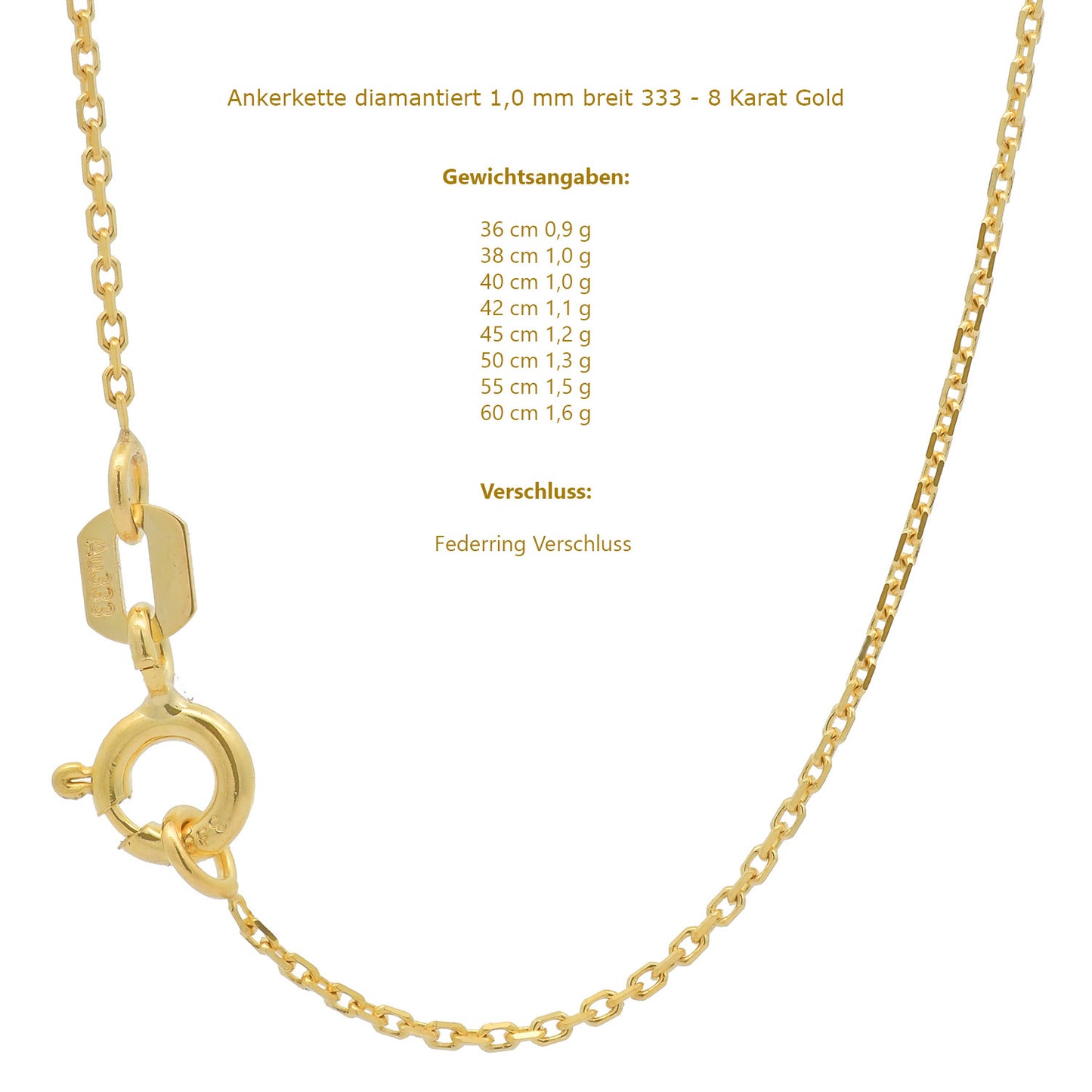 Ankerkette diamantiert Halskette - 333 - 8 Karat Gold