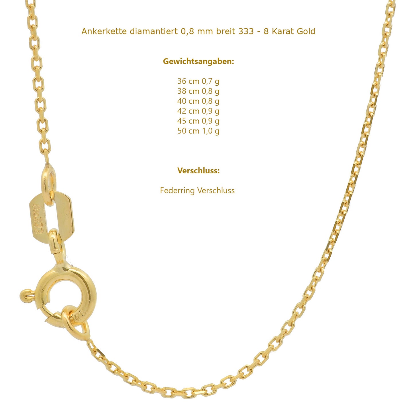 Ankerkette diamantiert Halskette - 333 - 8 Karat Gold