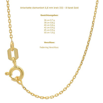 Ankerkette diamantiert Halskette - 333 - 8 Karat Gold