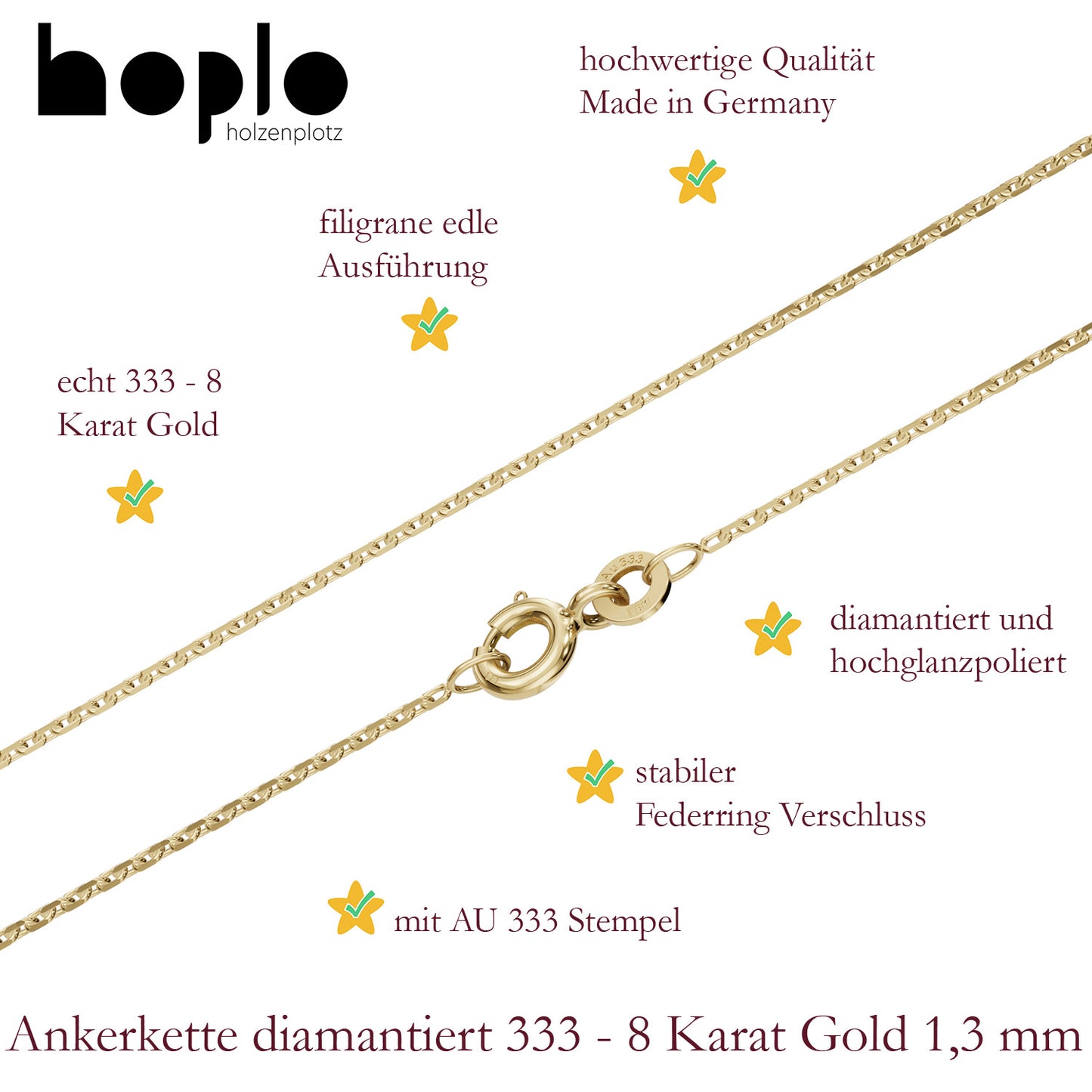 Ankerkette diamantiert Halskette - 333 - 8 Karat Gold