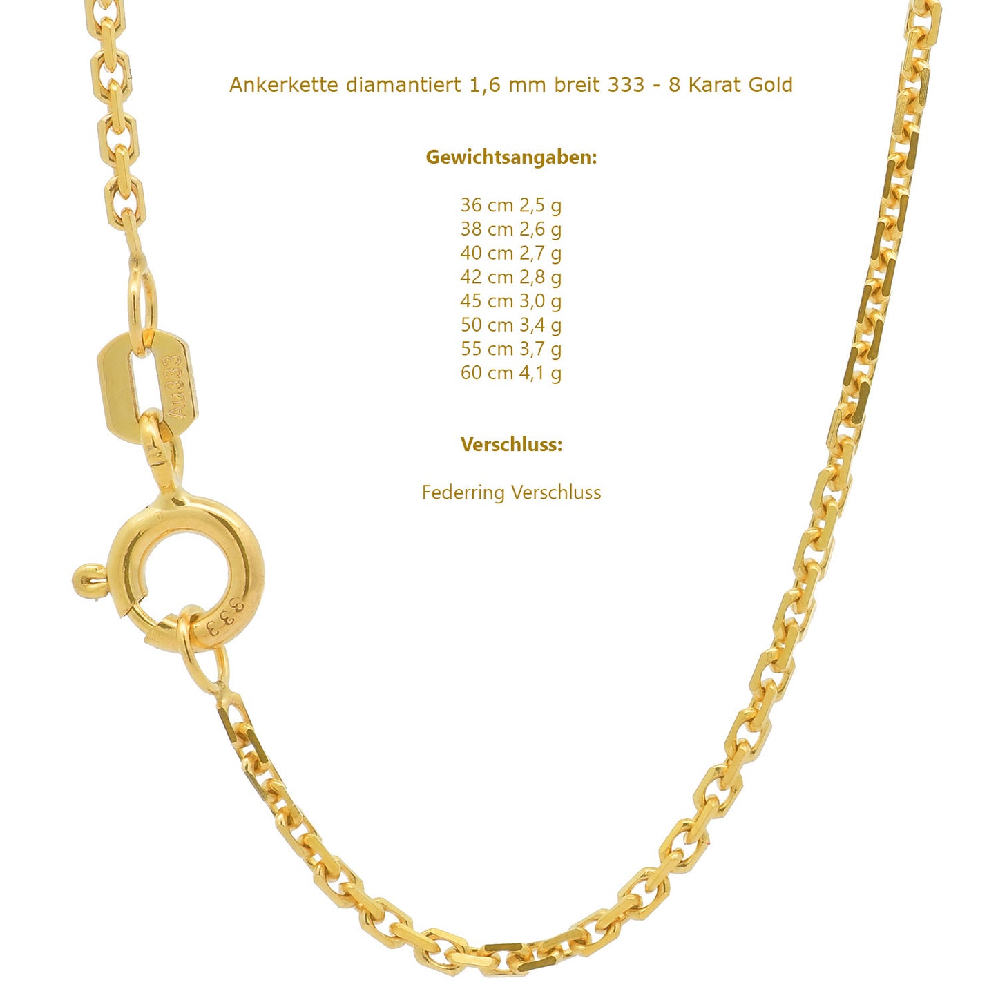 Ankerkette diamantiert Halskette - 333 - 8 Karat Gold