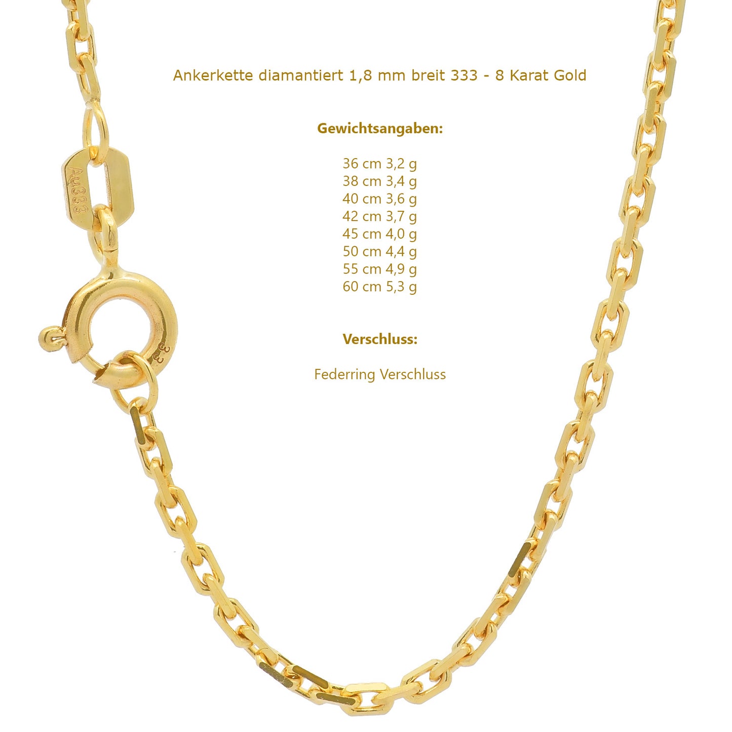 Ankerkette diamantiert Halskette - 333 - 8 Karat Gold