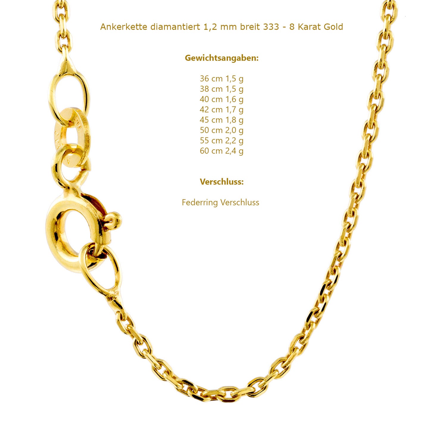 Ankerkette diamantiert Halskette - 333 - 8 Karat Gold