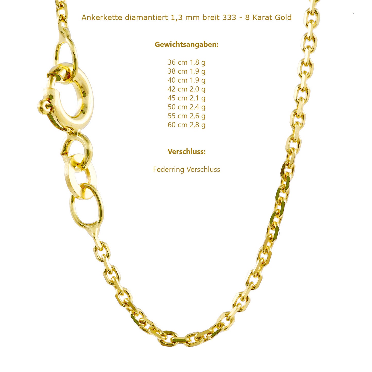 Ankerkette diamantiert Halskette - 333 - 8 Karat Gold