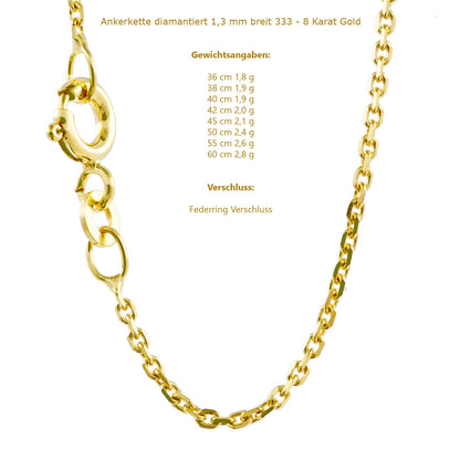 Ankerkette diamantiert Halskette - 333 - 8 Karat Gold