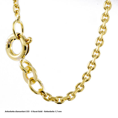Ankerkette diamantiert Halskette - 333 - 8 Karat Gold
