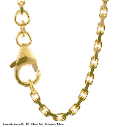Ankerkette diamantiert Halskette - 333 - 8 Karat Gold