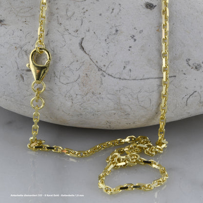 Ankerkette diamantiert Halskette - 333 - 8 Karat Gold