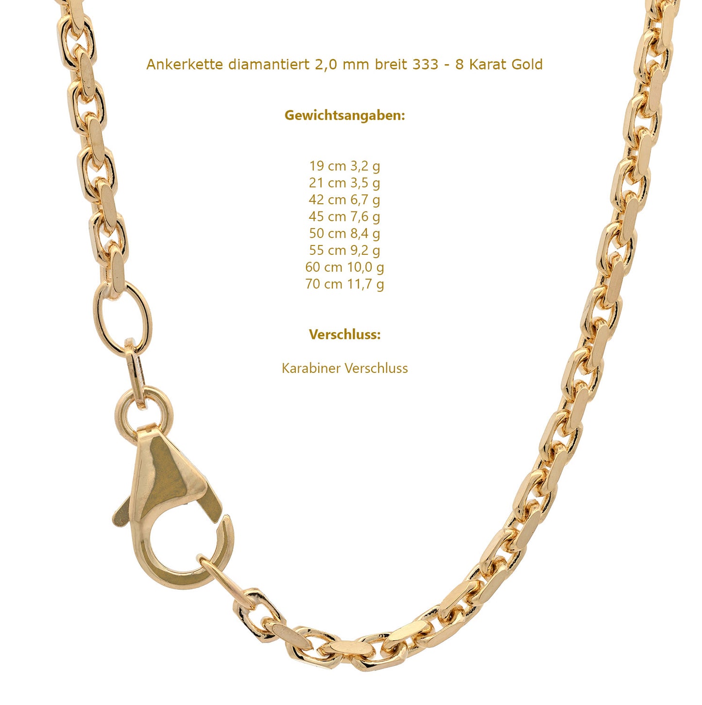 Ankerkette diamantiert Halskette - 333 - 8 Karat Gold