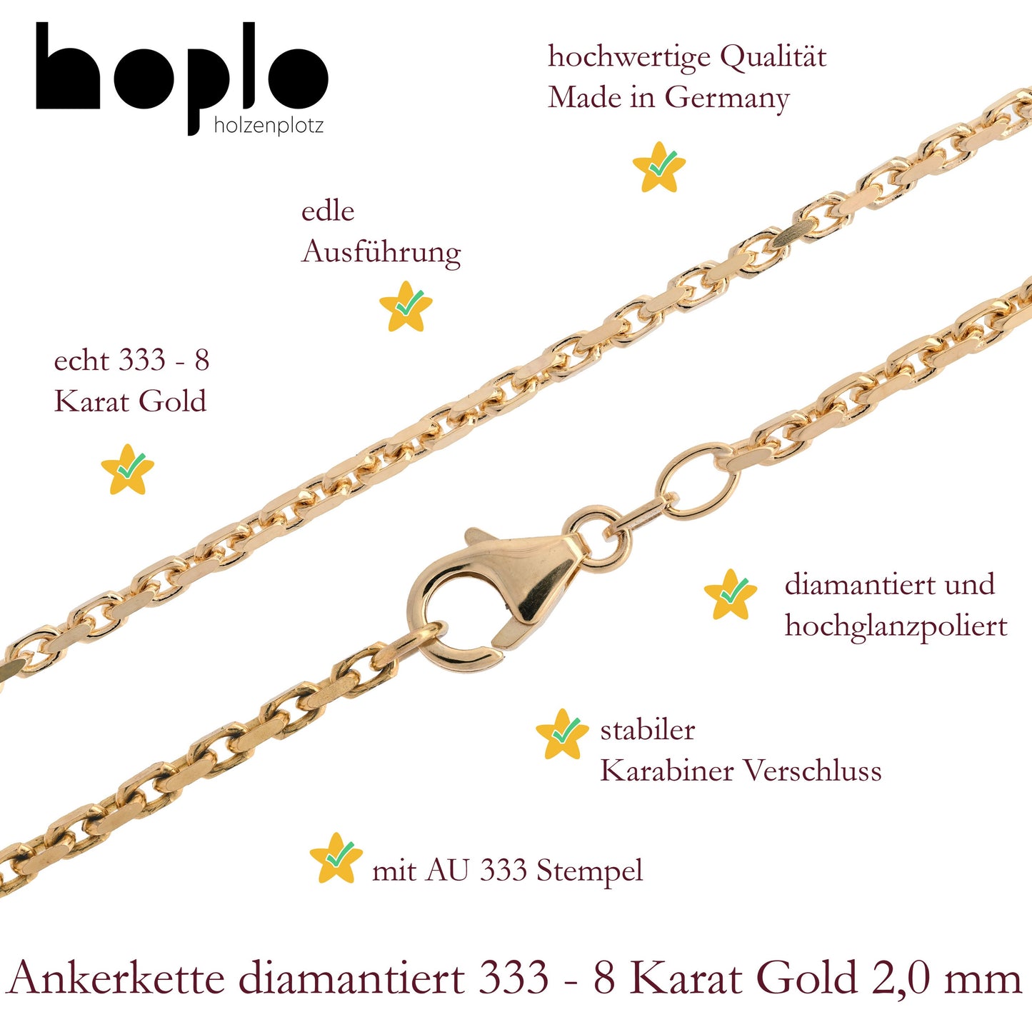Ankerkette diamantiert Halskette - 333 - 8 Karat Gold