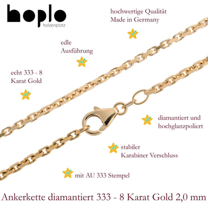 Ankerkette diamantiert Halskette - 333 - 8 Karat Gold