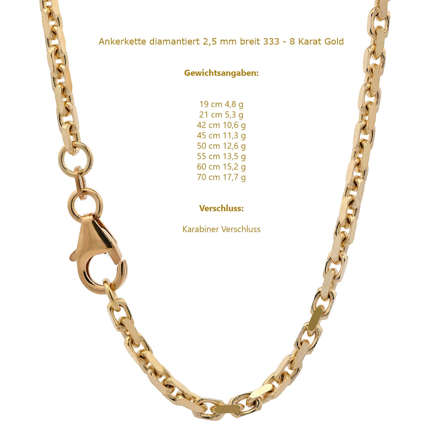 Ankerkette diamantiert Halskette - 333 - 8 Karat Gold