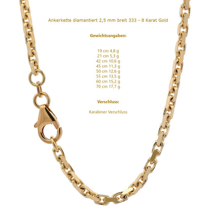 Ankerkette diamantiert Halskette - 333 - 8 Karat Gold
