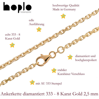 Ankerkette diamantiert Halskette - 333 - 8 Karat Gold