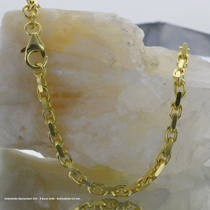 Ankerkette diamantiert Halskette - 333 - 8 Karat Gold