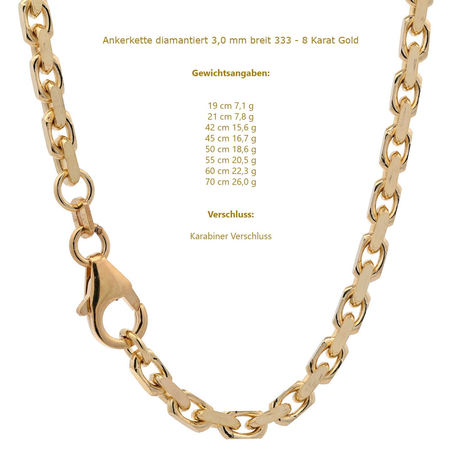 Ankerkette diamantiert Halskette - 333 - 8 Karat Gold