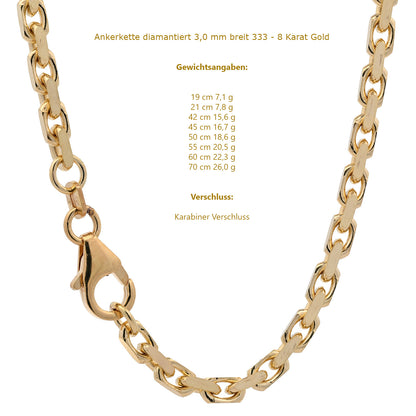 Ankerkette diamantiert Halskette - 333 - 8 Karat Gold