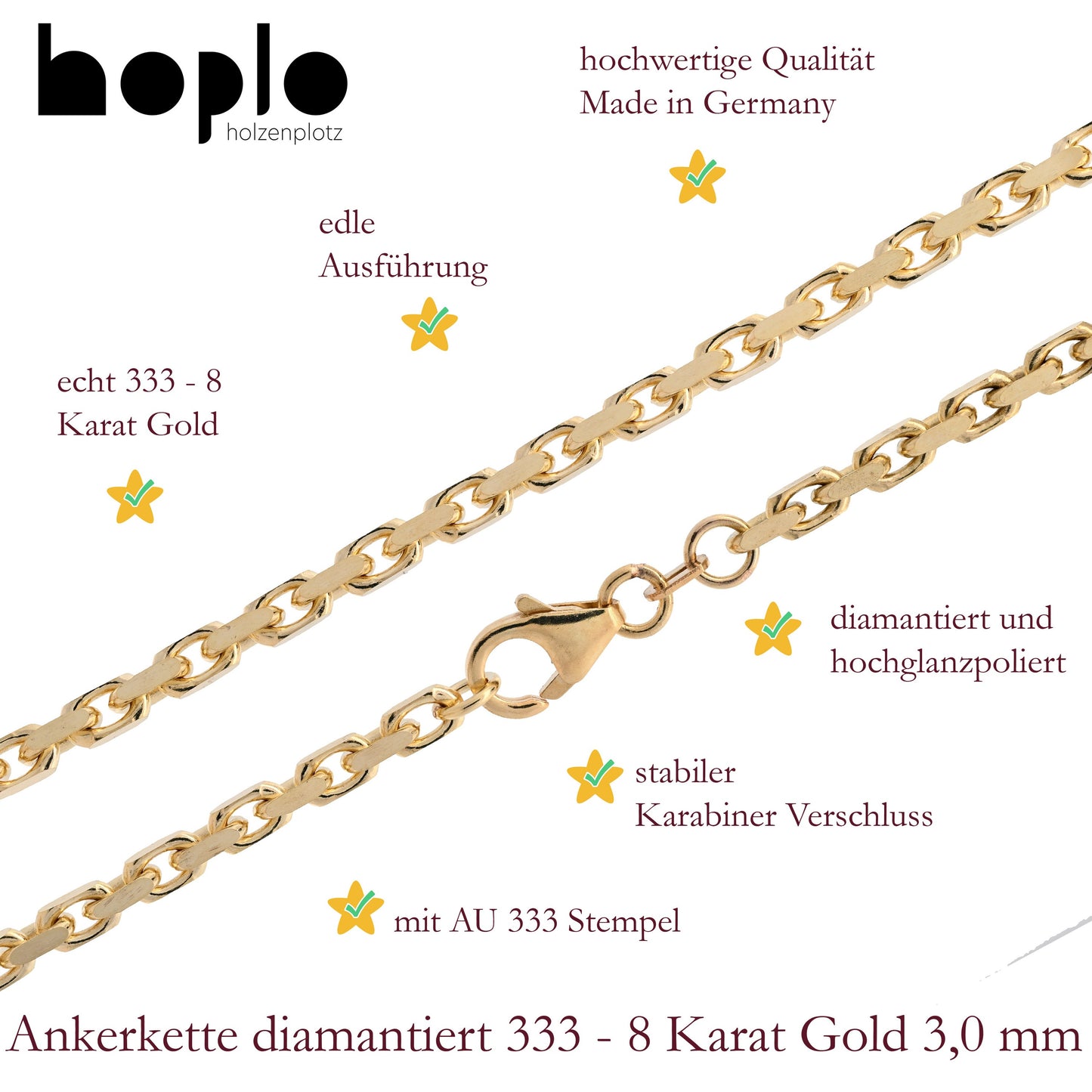 Ankerkette diamantiert Halskette - 333 - 8 Karat Gold