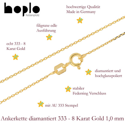 Ankerkette diamantiert Halskette - 333 - 8 Karat Gold