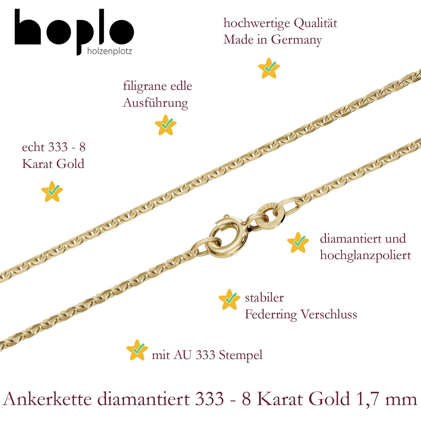 Ankerkette diamantiert Halskette - 333 - 8 Karat Gold
