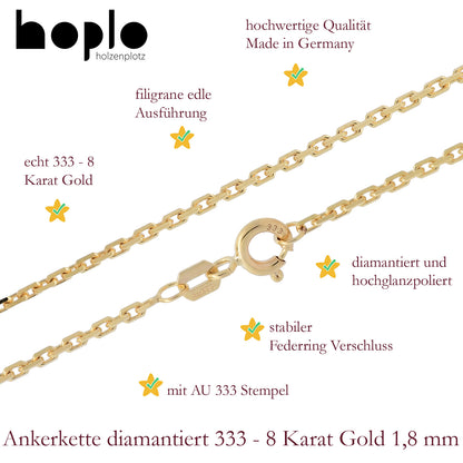 Ankerkette diamantiert Halskette - 333 - 8 Karat Gold