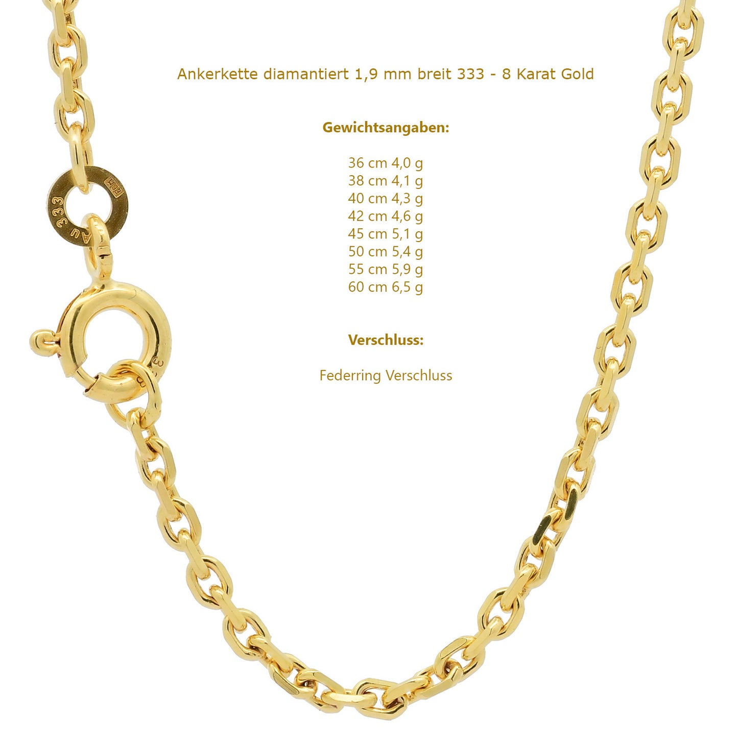 Ankerkette diamantiert Halskette - 333 - 8 Karat Gold