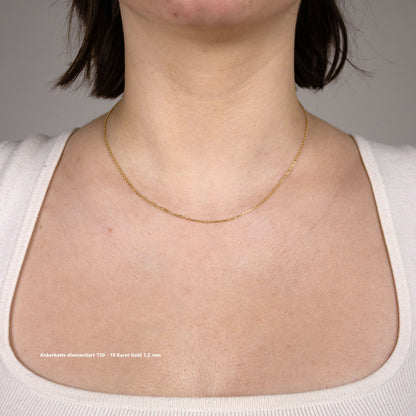 Ankerkette diamantiert Halskette -  750 - 18 Karat Gold