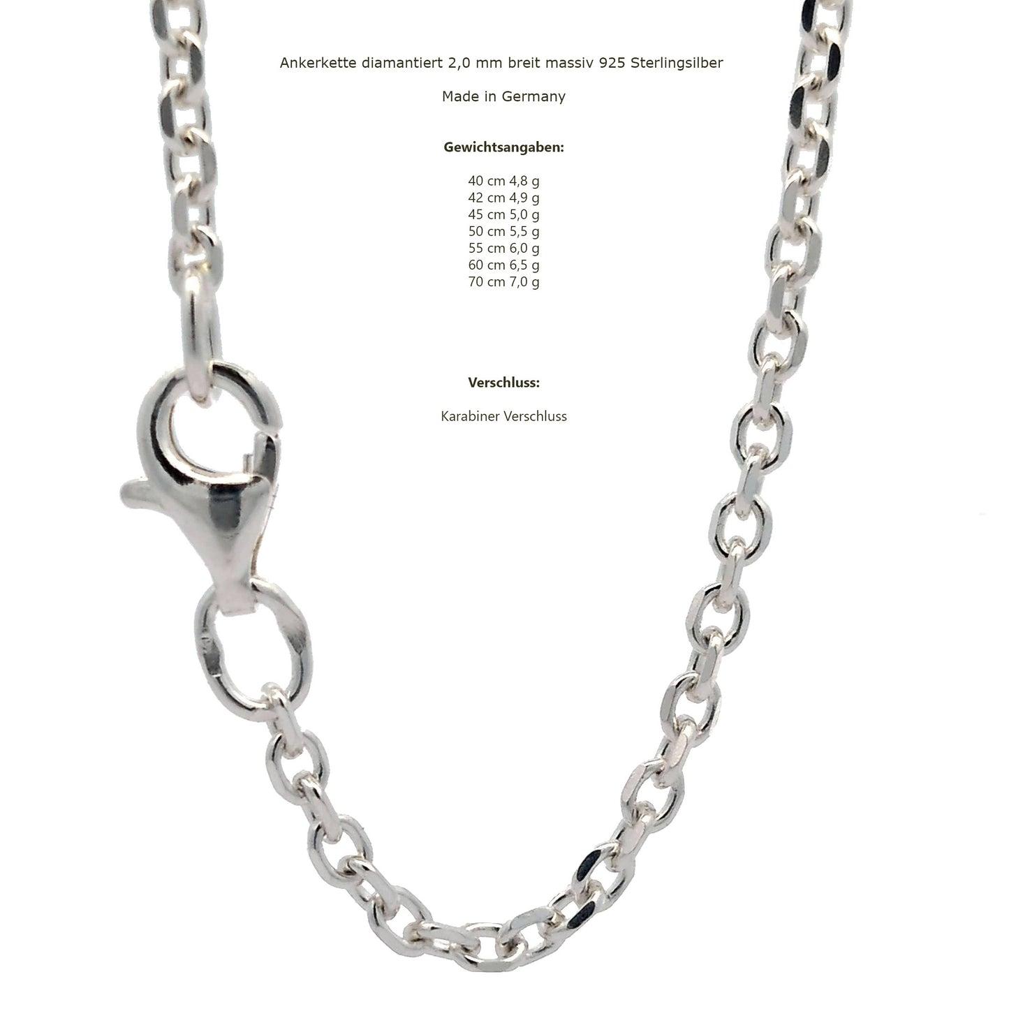 Silberkette Echt 925 Sterlingsilber Ankerkette diamantiert Silber Halskette - Damenkette und Herrenkette Made in Germany