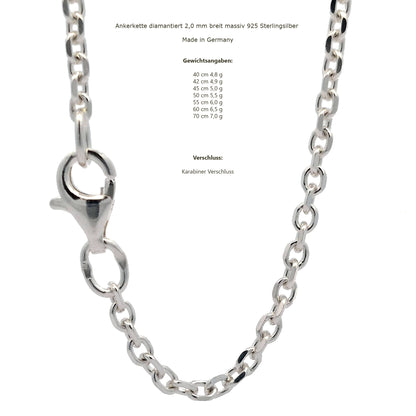 Silberkette Echt 925 Sterlingsilber Ankerkette diamantiert Silber Halskette - Damenkette und Herrenkette Made in Germany