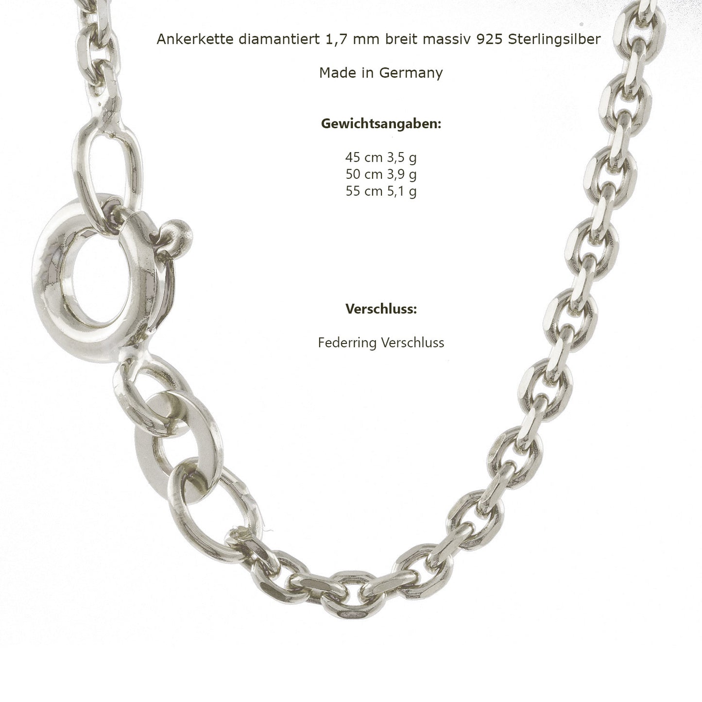 Silberkette Echt 925 Sterlingsilber Ankerkette diamantiert Silber Halskette - Damenkette und Herrenkette Made in Germany